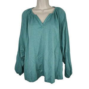 Unbranded Green V-neck Pullover Top Women Size M Long Sleeve Casual Work